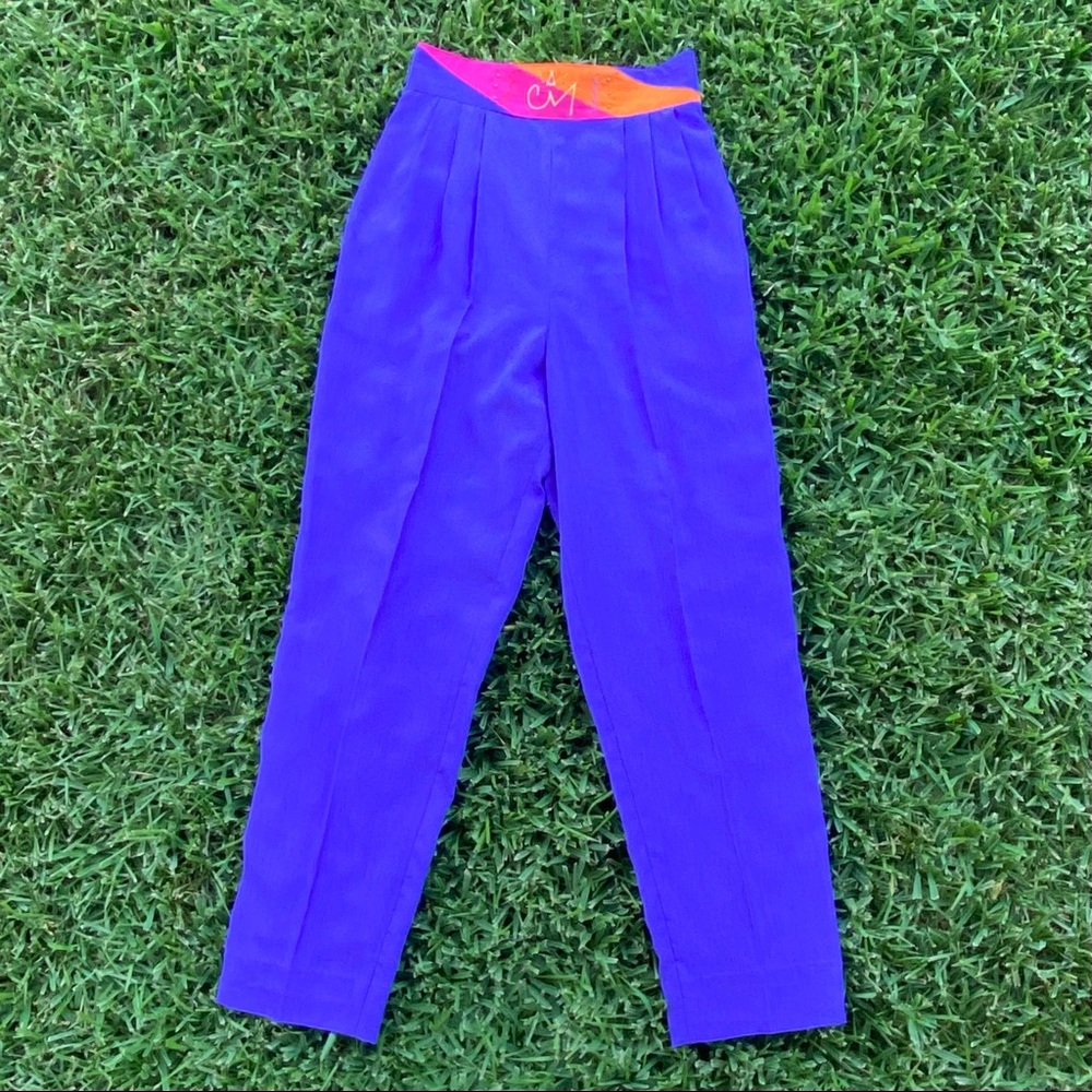 Vintage purple pants with a built in belt look